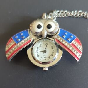 Silver and Blue Owl Pendant Watch